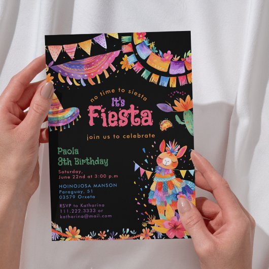 Floral Llama Cactus Mexican Fiesta Kids Birthday Kaart