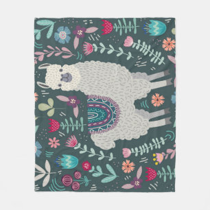 Floral Llama: handgetekende Doodles Fleece Deken