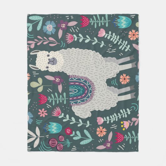 Floral Llama: handgetekende Doodles Fleece Deken (Voorkant)