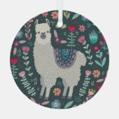 Floral Llama: handgetekende Doodles Glas Ornament (Achterkant)