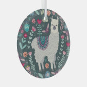 Floral Llama: handgetekende Doodles Glas Ornament (Voorkant Rechts)