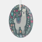 Floral Llama: handgetekende Doodles Glas Ornament (Voorkant links)
