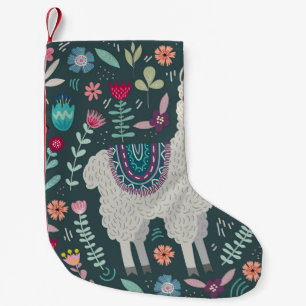 Floral Llama: handgetekende Doodles Kleine Kerstsok