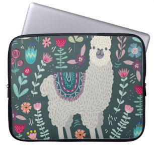 Floral Llama: handgetekende Doodles Laptop Sleeve