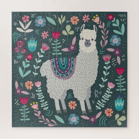 Floral Llama: handgetekende Doodles Legpuzzel (Verticaal)