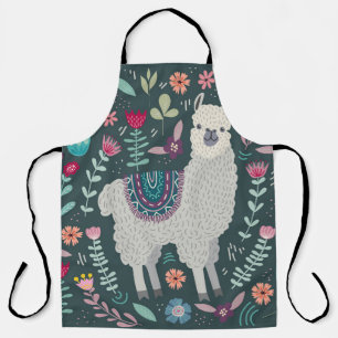 Floral Llama: handgetekende Doodles Schort