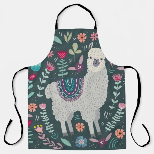 Floral Llama: handgetekende Doodles Schort (Voorkant)