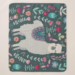 Floral Llama: handgetekende Doodles Sherpa Deken