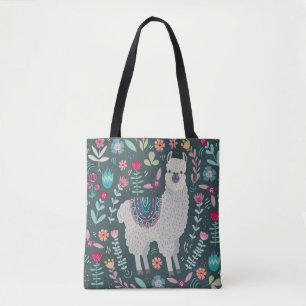 Floral Llama: handgetekende Doodles Tote Bag