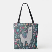 Floral Llama:  handgetekende Doodles Tote Bag (Achterkant)