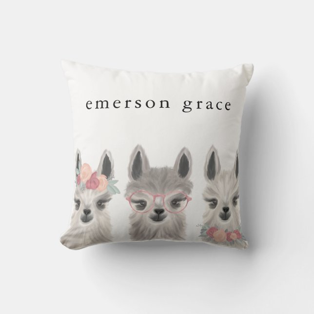 Floral Llama Naam Throw pillow Kussen (Voorkant)