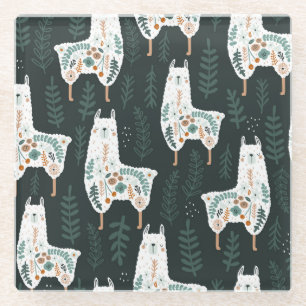 Floral Llamas Schattigee textuur Glazen Onderzetter
