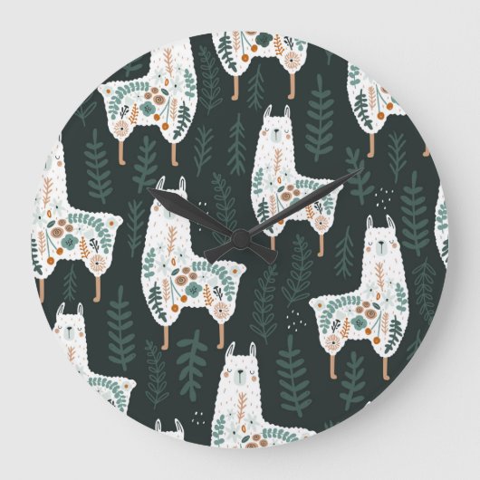 Floral Llamas Schattigee textuur Grote Klok (Voorkant)