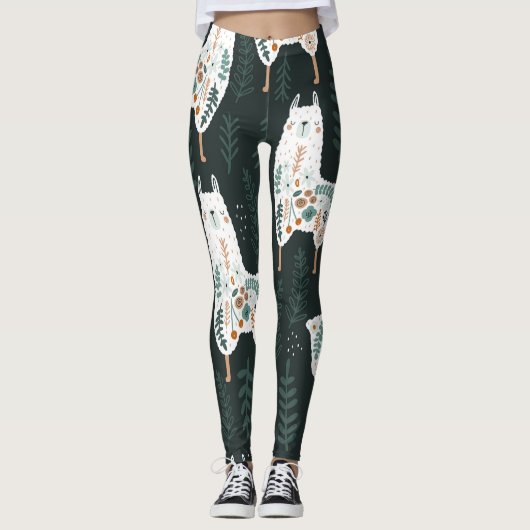 Floral Llamas Schattigee  textuur Leggings (Voorkant)