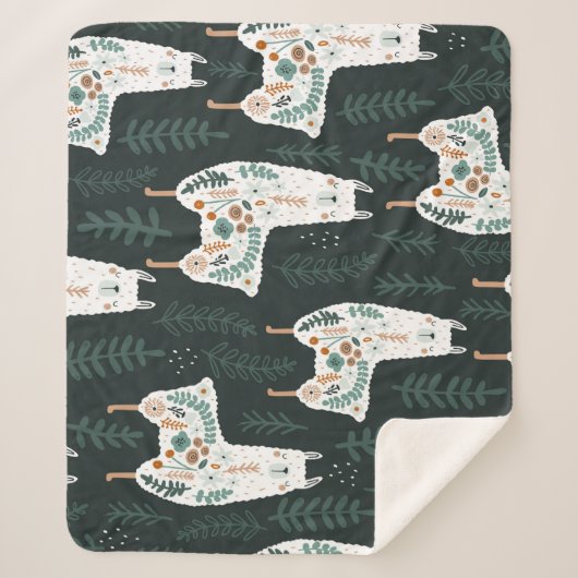 Floral Llamas Schattigee textuur Sherpa Deken (Voorkant)