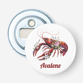 Floral Lobster Crawfish Art Button Flesopener