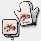 Floral Lobster Crawfish Art Custom Ovenwant & Pannenlap Set (Voorkant / Achterkant)