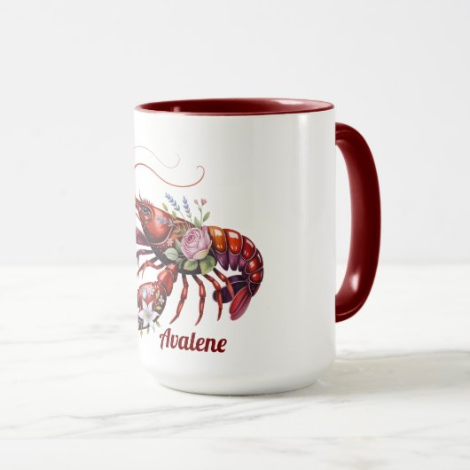 Floral Lobster Crawfish Art Mok (Voorkant rechts)