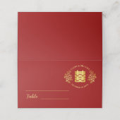 Floral logo chinese bruiloft dubbel geluk rood plaatskaartje (Buitenkant ongevouwen)