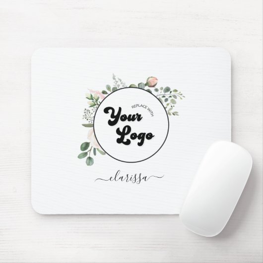 Floral Logo Custom Company Business & Name Girly Muismat (Met muis)