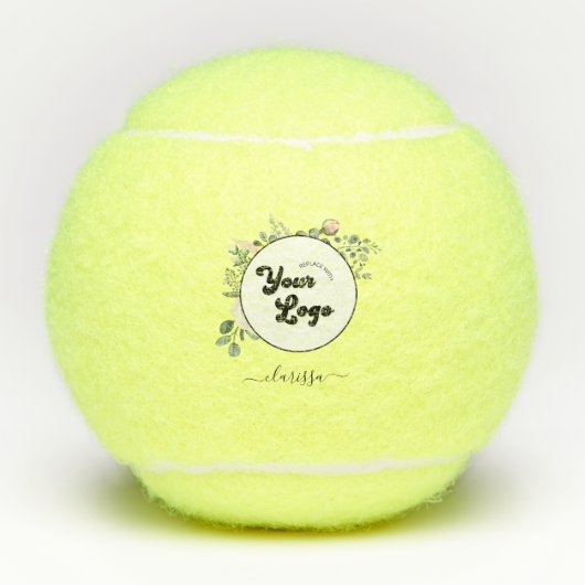 Floral Logo Custom Company Business & Name Girly Tennisballen (Voorkant)
