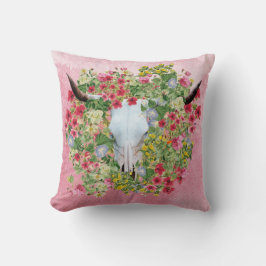 Floral Longhorn Skull op waterverf achtergrond Kussen