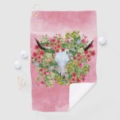Floral Longhorn Skull op waterverf Golfhanddoek (Insitu)