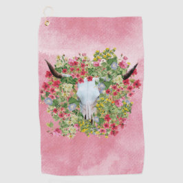 Floral Longhorn Skull op waterverf Golfhanddoek