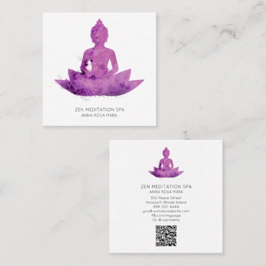 *~* Floral Lotus Buddha Meditation QR AP33 Magenta Vierkante Visitekaartje (Voorkant / Achterkant)