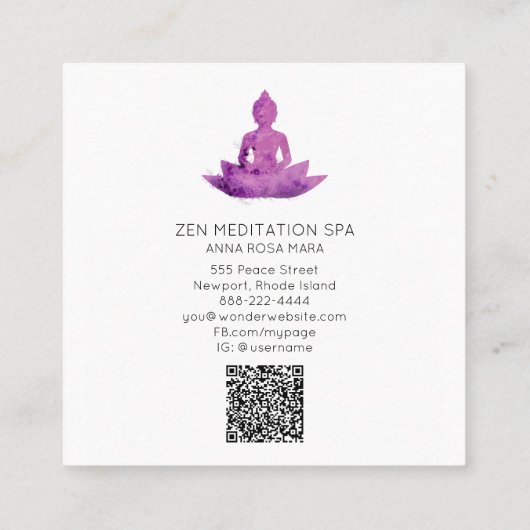 *~* Floral Lotus Buddha Meditation QR AP33 Magenta Vierkante Visitekaartje (Achterkant)