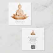 *~* Floral Lotus Buddha Meditation QR AP33 Peach Vierkante Visitekaartje (Voorkant / Achterkant)