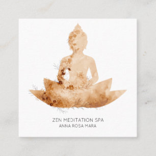 *~* Floral Lotus Buddha Meditation QR AP33 Peach Vierkante Visitekaartje