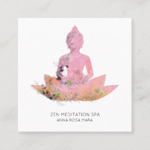 *~* Floral Lotus Buddha Meditation QR AP33 Roze Vierkante Visitekaartje