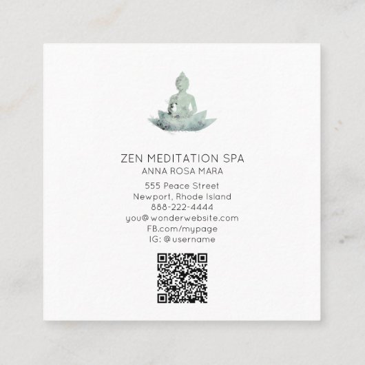 *~* Floral Lotus Buddha Meditation QR AP33 SAGE Vierkante Visitekaartje (Achterkant)