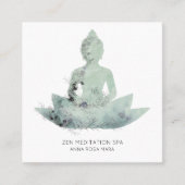 *~* Floral Lotus Buddha Meditation QR AP33 SAGE Vierkante Visitekaartje (Voorkant)