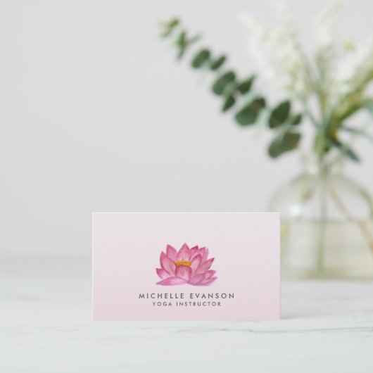 Floral Lotus Elegante Yoga Instructeur Blush Roze Visitekaartje (Staand voorkant)