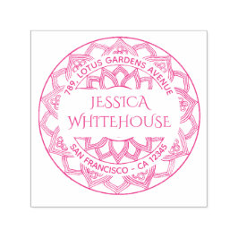 Floral Lotus Mandala Naam Terug Adres Zelfinktende Stempel
