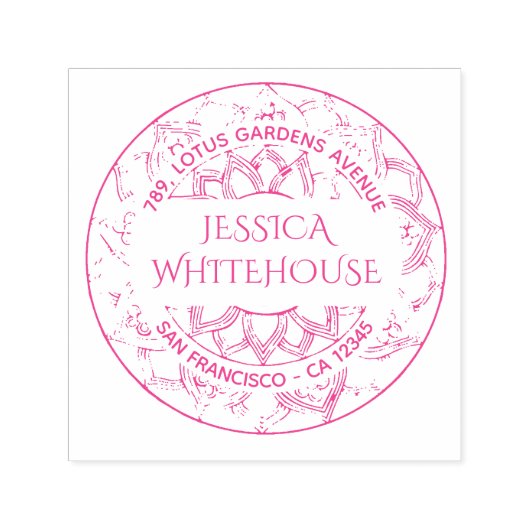 Floral Lotus Mandala Naam Terug Adres Zelfinktende Stempel (Design)