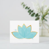 Floral Lotus Waterverf Seafoam Blue & Faux Gold Briefkaart (Staand voorkant)