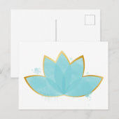 Floral Lotus Waterverf Seafoam Blue & Faux Gold Briefkaart (Voorkant / Achterkant)