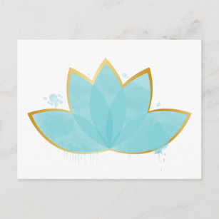 Floral Lotus Waterverf Seafoam Blue & Faux Gold Briefkaart