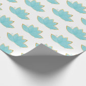 Floral Lotus Waterverf Seafoam Blue & Faux Gold Cadeaupapier (Hoek)