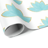 Floral Lotus Waterverf Seafoam Blue & Faux Gold Cadeaupapier (Rol Hoek)