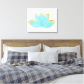 Floral Lotus Waterverf Seafoam Blue & Faux Gold Canvas Afdruk (Insitu (Slaapkamer))