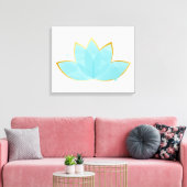 Floral Lotus Waterverf Seafoam Blue & Faux Gold Canvas Afdruk (Insitu (Woonkamer))