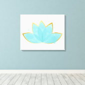 Floral Lotus Waterverf Seafoam Blue & Faux Gold Canvas Afdruk (Insitu (Houten vloer))