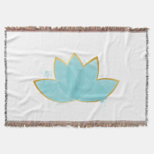 Floral Lotus Waterverf Seafoam Blue & Faux Gold Deken