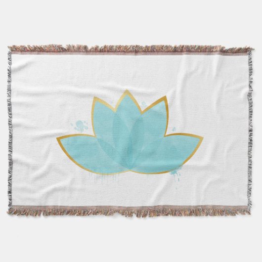 Floral Lotus Waterverf Seafoam Blue & Faux Gold Deken (Voorkant)