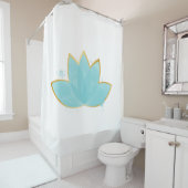 Floral Lotus Waterverf Seafoam Blue & Faux Gold Douchegordijn (In situ)