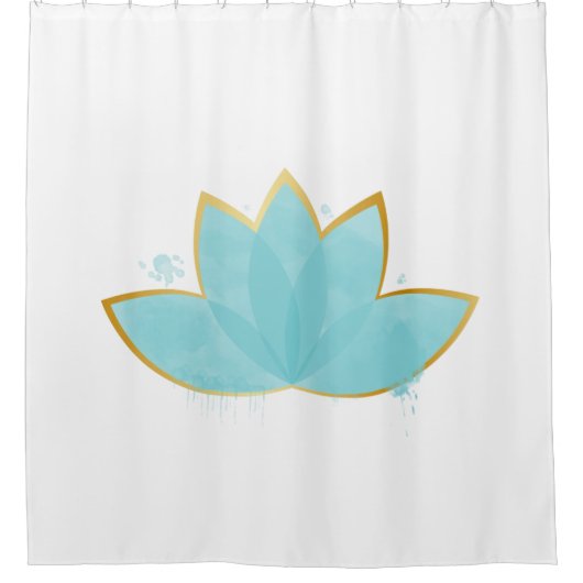 Floral Lotus Waterverf Seafoam Blue & Faux Gold Douchegordijn (Voorkant)